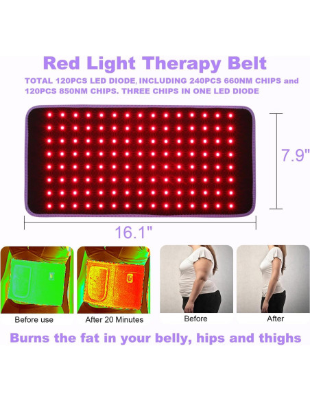 Cinturón de Terapia de Luz Roja LitePow 120LED Alivio Dolor