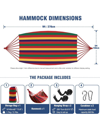 Hamaca de Algodón ANYOO Portátil 299kg con Correas