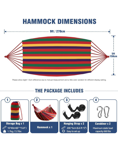 Hamaca de Algodón ANYOO Portátil 299kg con Correas