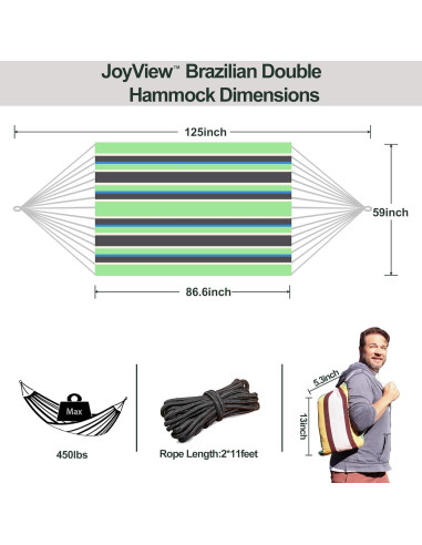 Hamaca Doble JoyView Algodón Extra Grande 220x150 cm Verde/Negra