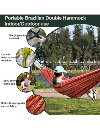 Hamaca Doble JoyView Algodón Extra Grande 220x150 cm Verde/Negra