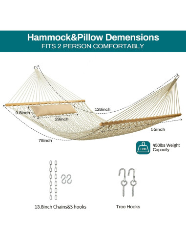 Hamaca Doble JoyView - Algodón Tejido a Mano con Almohada