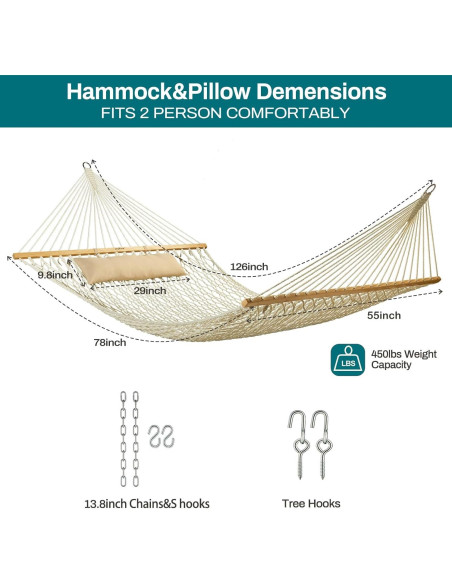 Hamaca Doble JoyView - Algodón Tejido a Mano con Almohada