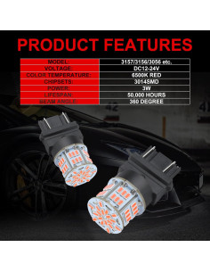 4 Bombillas LED 3157 iFunyLED Rojo Brillante 12V-24V 2