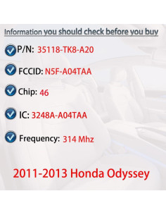 Llave remota Honda Odyssey 2011-2013 5 botones SUPALAND 2