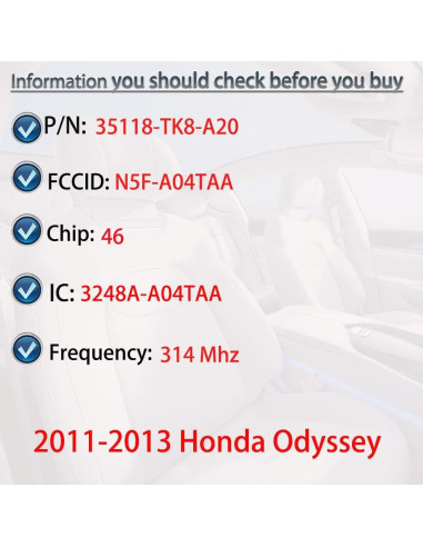 Llave remota Honda Odyssey 2011-2013 5 botones SUPALAND