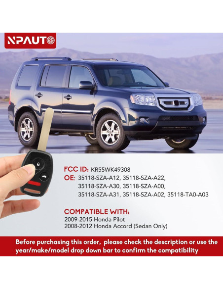 Llavero NPAUTO para Honda Pilot y Accord 2008-2015