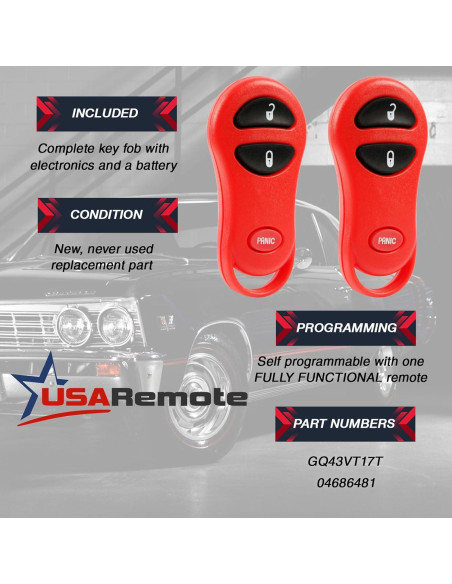 Control Remoto USARemote Rojo 3 Botones para Chrysler Dodge