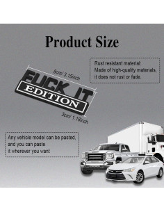 Emblema 3D Automóvil DWARFOO Edición Fuck IT Negro Blanco 2