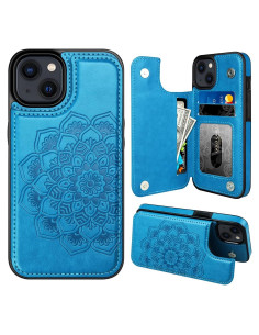Funda Cartera MMHUO para iPhone 14 con Soporte Azul