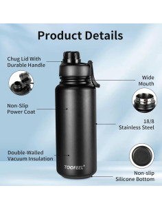 Botella Aislada TOOFEL 1L Acero Inoxidable Negro 2