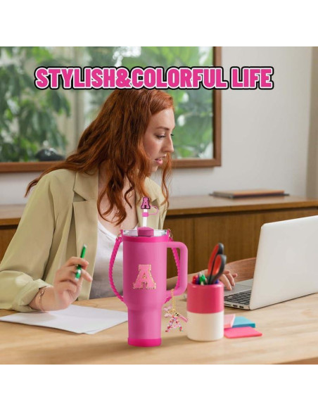 Juego de Accesorios 8 Piezas ZYBIDEAL para Taza Stanley Rosa