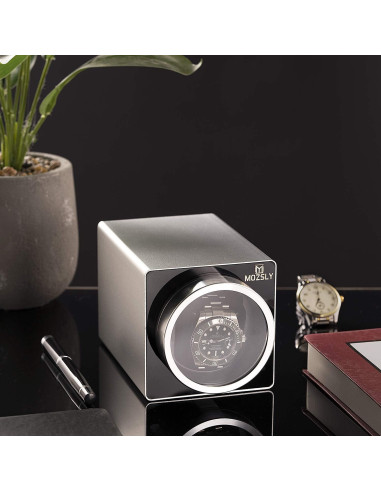MOZSLY Reloj Winder Individual para Relojes Automáticos Plata