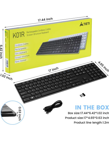 Teclado Inalámbrico TIETI K01R Slim 2.4G con Numérico