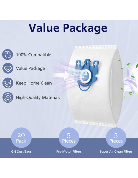 20 Bolsas de Aire 3D Ecleanfy para Aspiradoras Miele GN