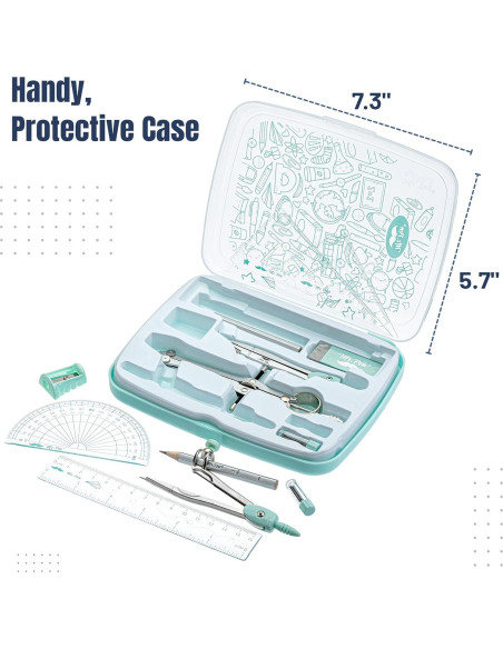 Juego de Geometría Mr. Pen 13 Piezas con Caja Verde