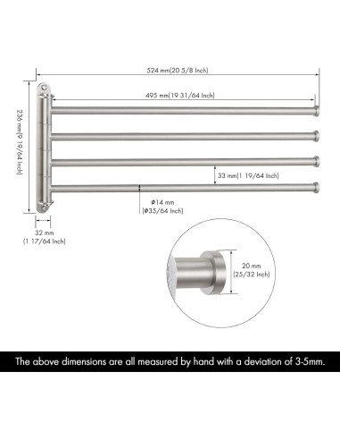 Barra de Toalla Giratoria KES 49.5 cm 4-Brazos Acero Inoxidable