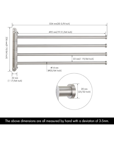 Barra de Toalla Giratoria KES 49.5 cm 4-Brazos Acero Inoxidable