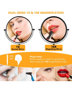 Espejo de Maquillaje ALHAKIN 20 cm Doble Cara 1X/10X Negro 2