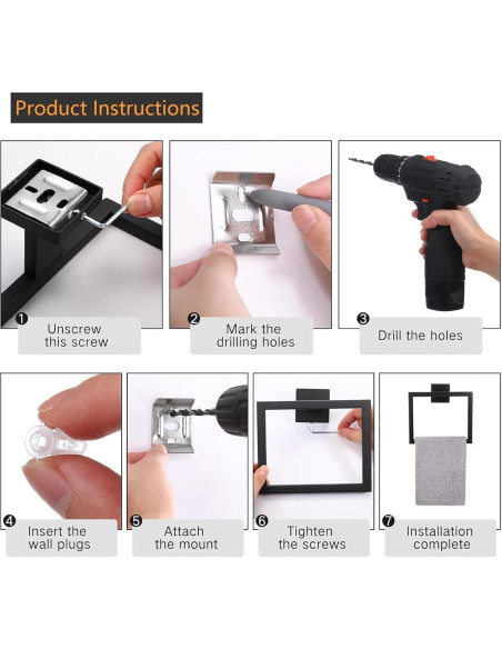 Anillo de Toalla 2 Piezas JOPOFI Acero Inoxidable Negro Mate