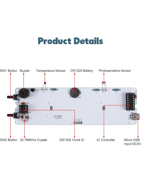 Kit de Soldadura DIY BANRIA Reloj Digital RGB 4 Dígitos