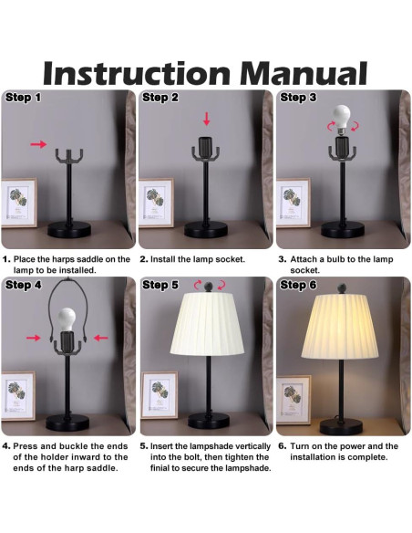 Soporte de lámpara Asjeumt 25.4 cm negro, juego de 2 piezas