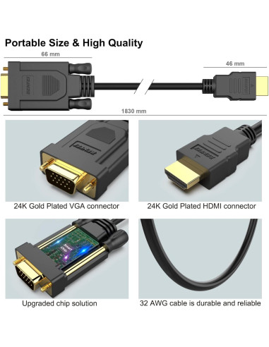 Cable HDMI a VGA Benfei 10 Paquete 1.21 kg 182.88 cm