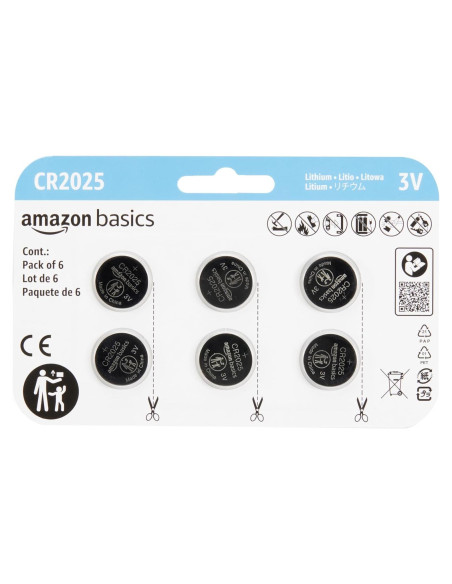 Baterías de Botón Amazon Basics CR2025 Paquete de 6 3V