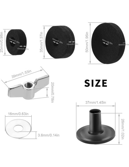 21 Piezas Accesorios para Platillos Cheerock - Fieltros y Tuercas