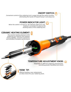 Kit de Soldador 60W MEAKEST 9 en 1 con 5 Puntas y Soporte 2