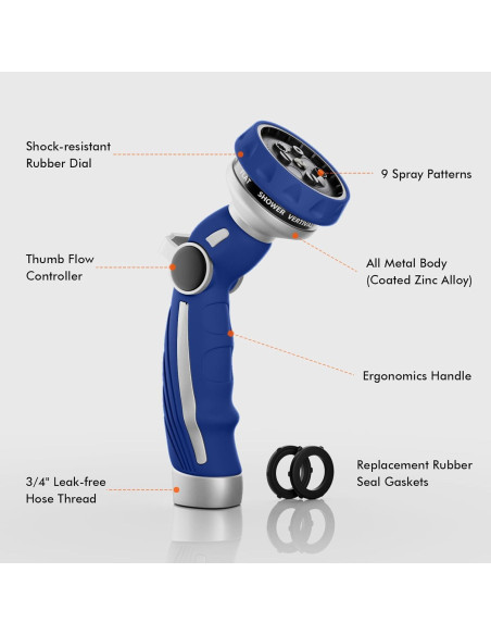 Boquilla de Manguera RESTMO Azul 9 Patrones Rociado Metal
