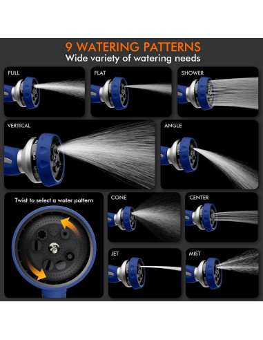 Boquilla de Manguera RESTMO Azul 9 Patrones Rociado Metal
