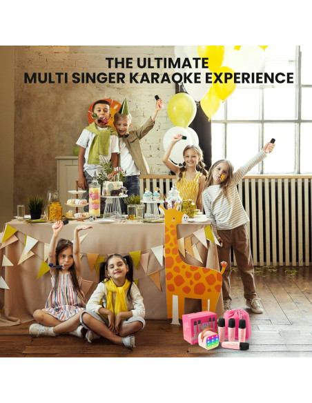 YLL Mini Máquina de Karaoke Rosa con 4 Micrófonos Inalámbricos YLL Mini Máquina de Karaoke Rosa con 4 Micrófonos Inalámbricos