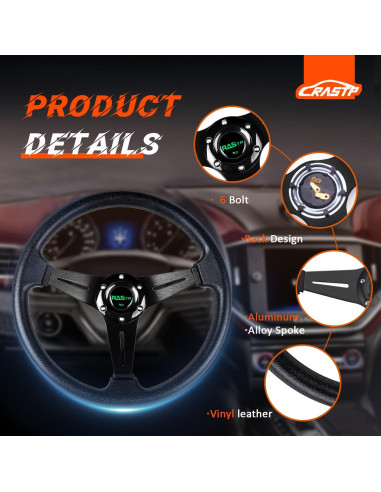 Volante de Carreras RASTP 35 cm Universal con Claxon - Negro