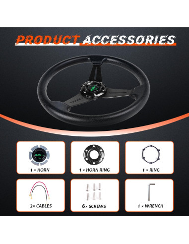 Volante de Carreras RASTP 35 cm Universal con Claxon - Negro