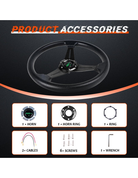 Volante de Carreras RASTP 35 cm Universal con Claxon - Negro