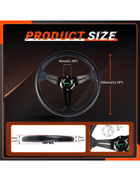 Volante de Carreras RASTP 35 cm Universal con Claxon - Negro