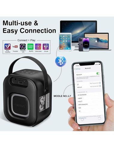 Mini Máquina de Karaoke PHNIXGAM L7 con 2 Micrófonos Inalámbricos