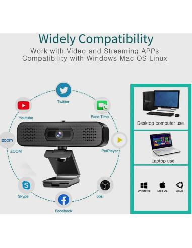 Cámara Web 2K Pulais Septek con Altavoces y Micrófono