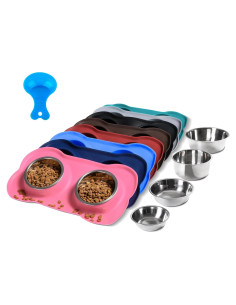 Tazones para Perros Hubulk 2 Acero Inoxidable Rosa Antideslizante