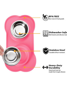 Tazones para Perros Hubulk 2 Acero Inoxidable Rosa Antideslizante 2