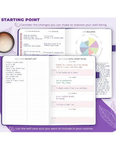 Diario de Autocuidado Clever Fox A5 Púrpura con Reflexiones