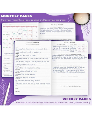 Diario de Autocuidado Clever Fox A5 Púrpura con Reflexiones