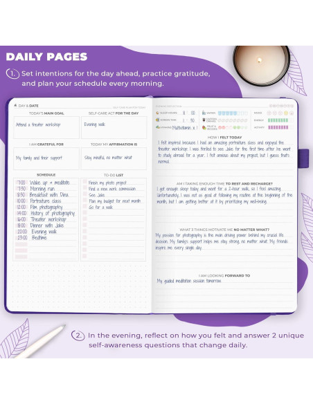 Diario de Autocuidado Clever Fox A5 Púrpura con Reflexiones