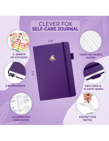Diario de Autocuidado Clever Fox A5 Púrpura con Reflexiones