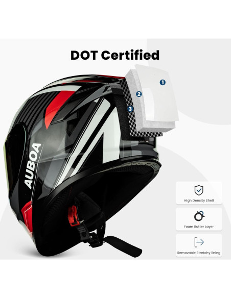 Casco de Motocicleta Auboa AU-T801 Rojo Negro Grande Casco de Motocicleta Auboa AU-T801 Rojo Negro Grande