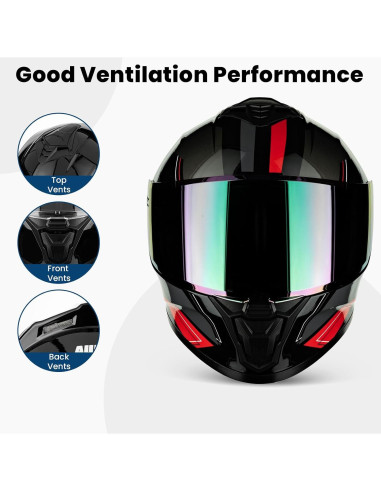 Casco de Motocicleta Auboa AU-T801 Rojo Negro Grande