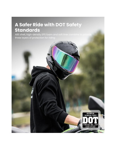 Casco de Motocicleta Auboa AU-T801 Mediano Negro Brillante