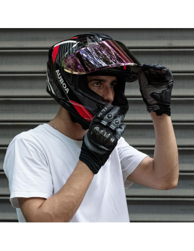 Casco de Motocicleta Auboa AU-T801 Rojo Negro Grande