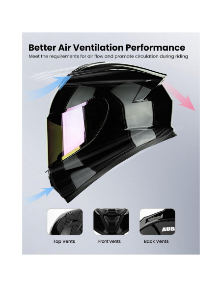 Casco de Motocicleta Auboa AU-T801 Mediano Negro Brillante